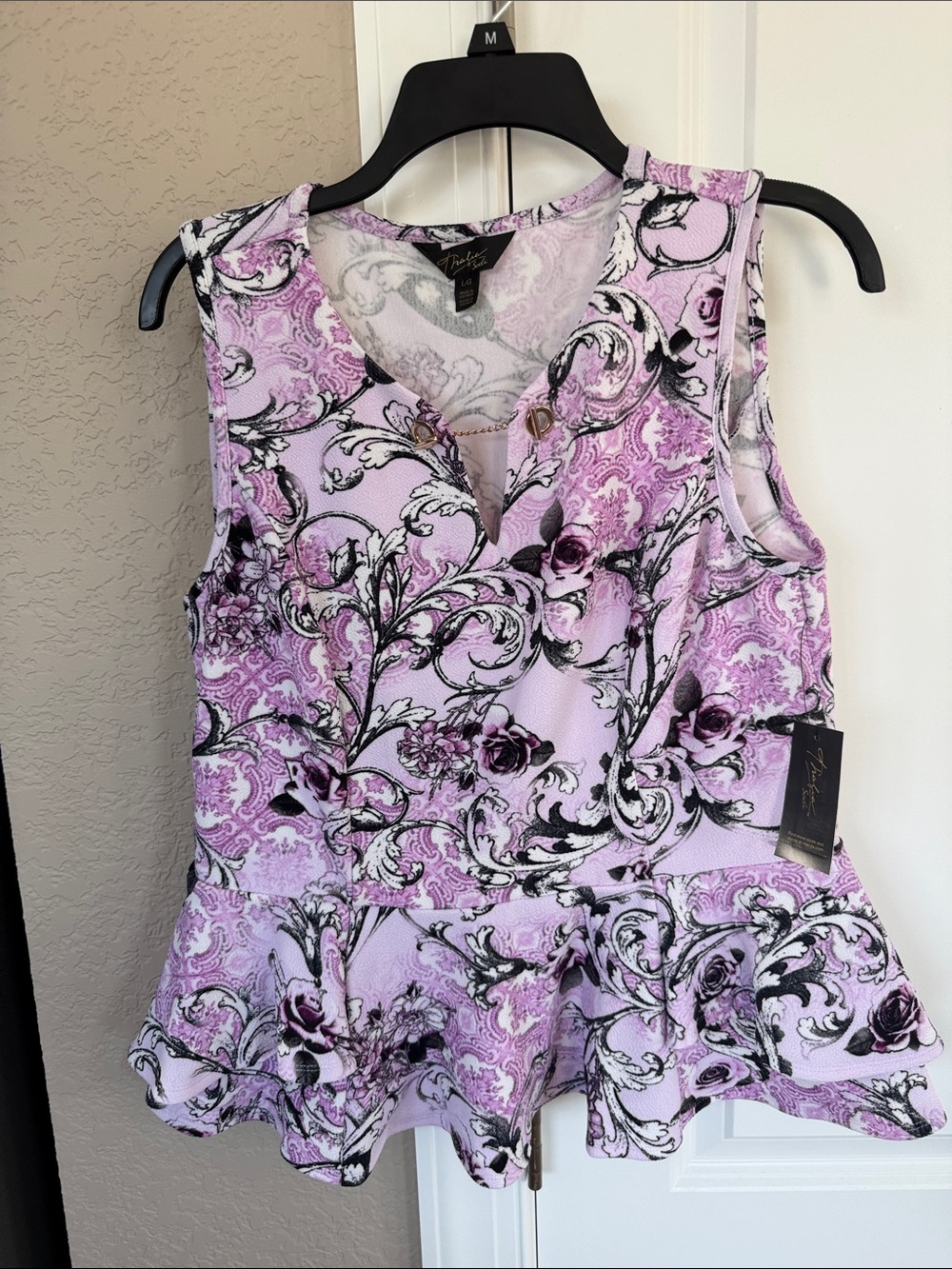 Thalia Sodi Lavender Floral Peplum Sleeveless Top